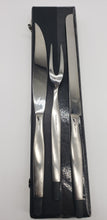 Load image into Gallery viewer, Paradise Nasco Stainless Japan Meat Bread Black Tip Brushed Steel 2 Knives &amp; 1 Fork with case
