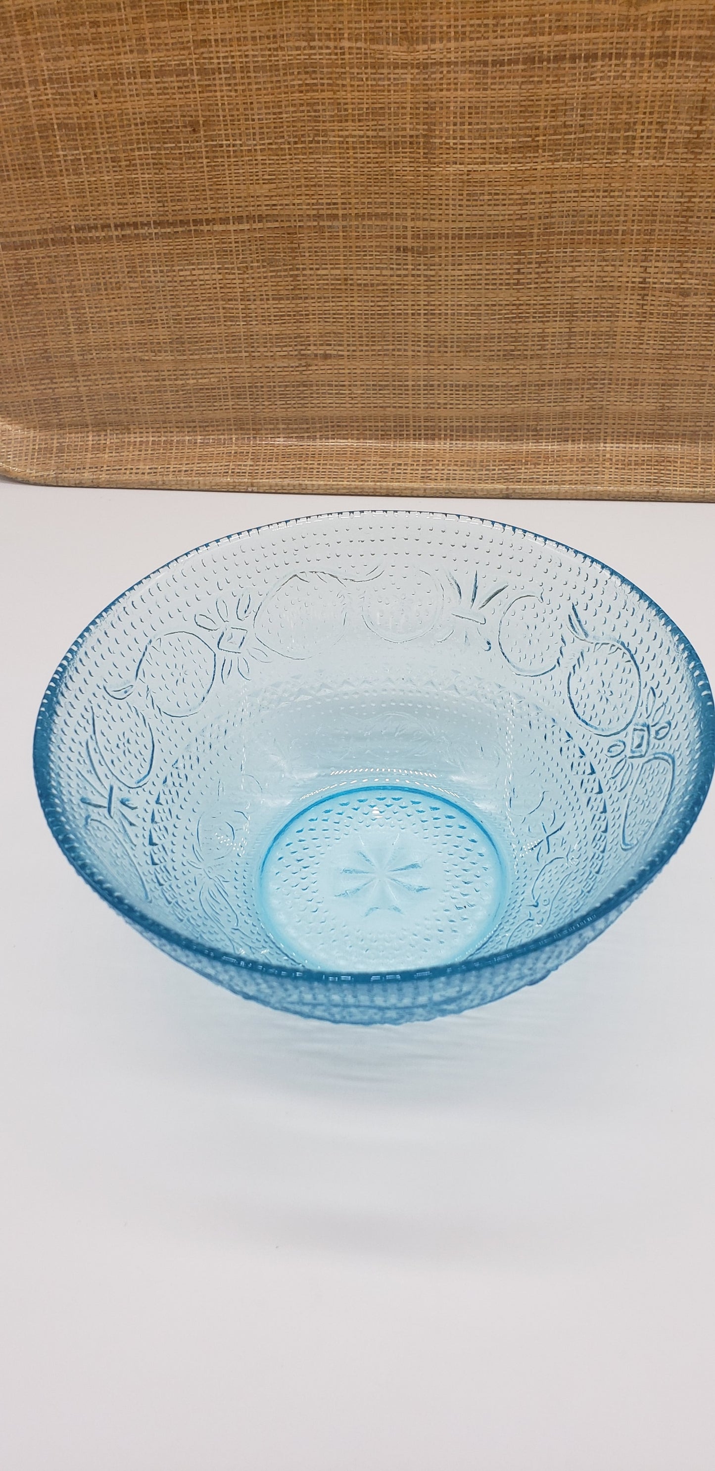 Blue Glass Bowl Fleur-de Lis Diamond Pattern