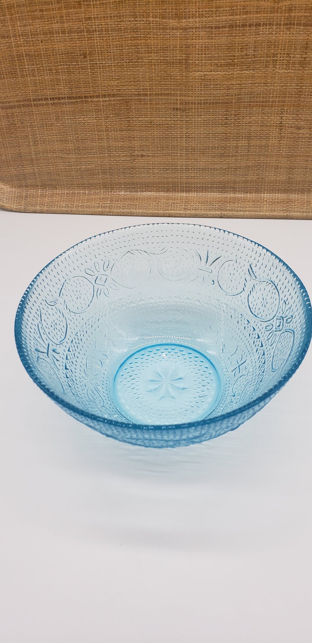 Blue Glass Bowl Fleur-de Lis Diamond Pattern