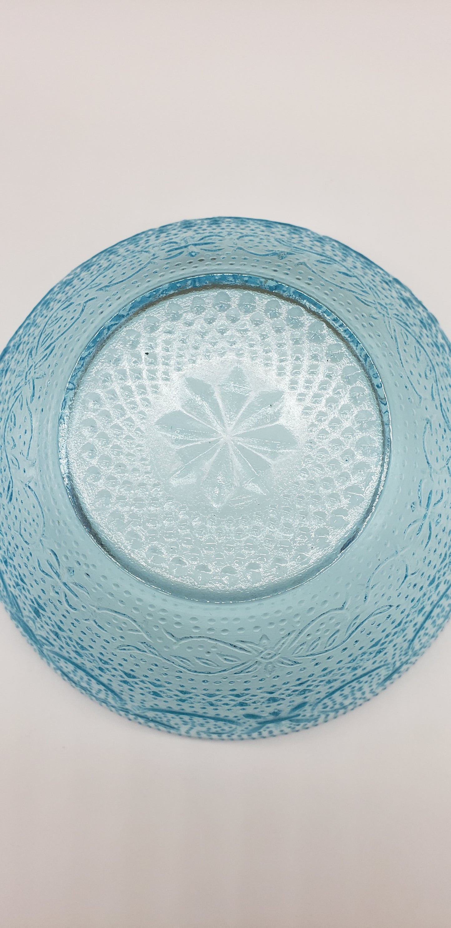 Blue Glass Bowl Fleur-de Lis Diamond Pattern