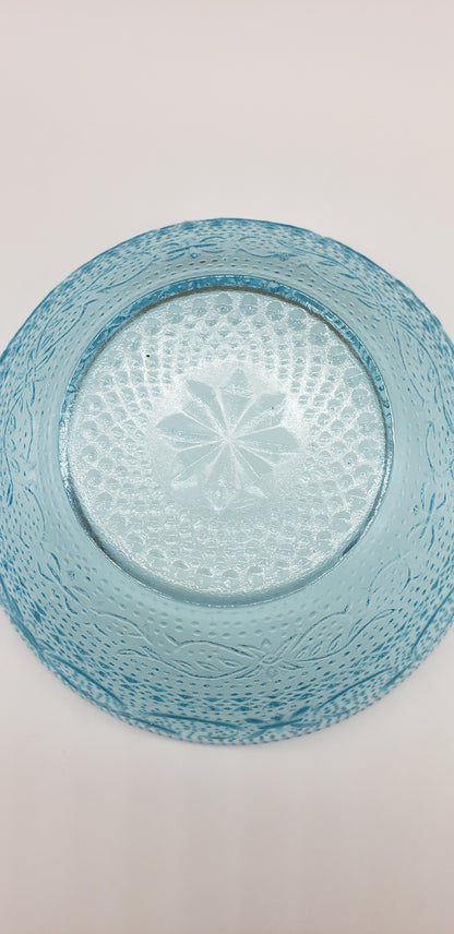 Blue Glass Bowl Fleur-de Lis Diamond Pattern