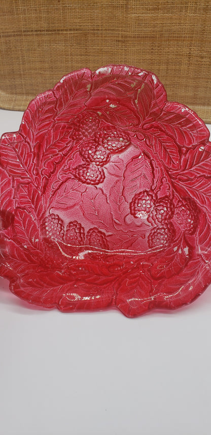 Red Amber Glass Loganberry Bonbon Candy Dish / Bowl