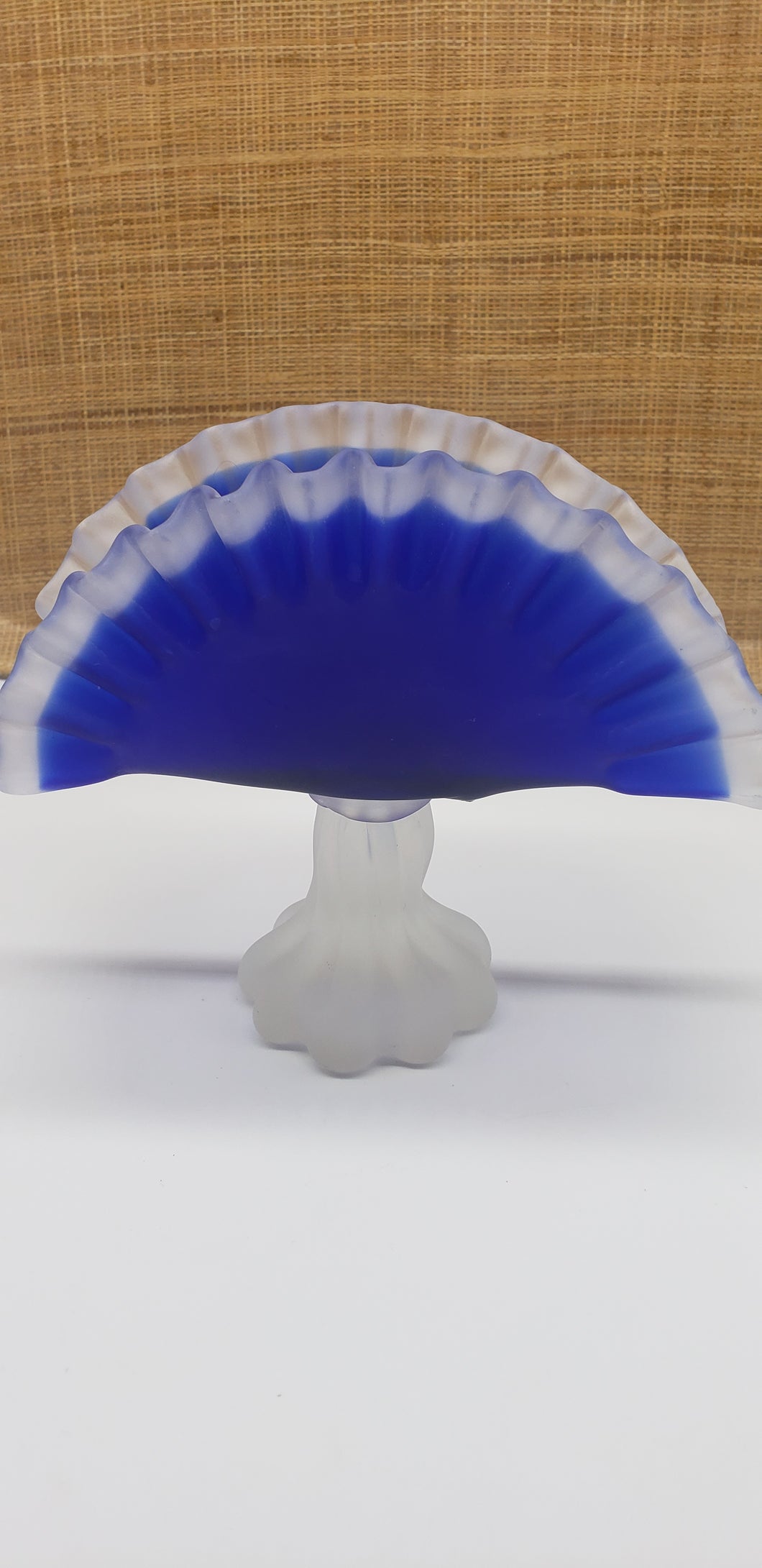 Murano Glass Blue & White Ruffled Pedestal Napkin Holder