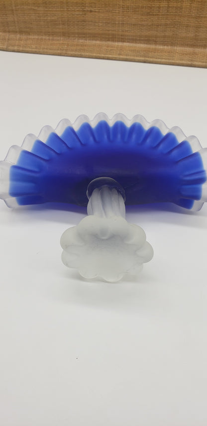 Murano Glass Blue & White Ruffled Pedestal Napkin Holder