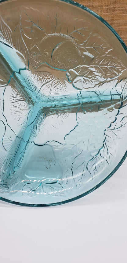 Ice Blue Glass Relish Dish, KIG Indonesia