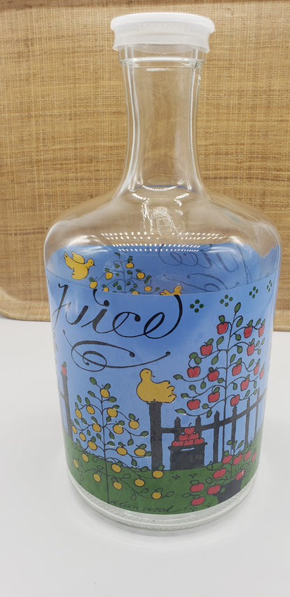 Glass Juice Pitcher with Fruit Trees and Birds