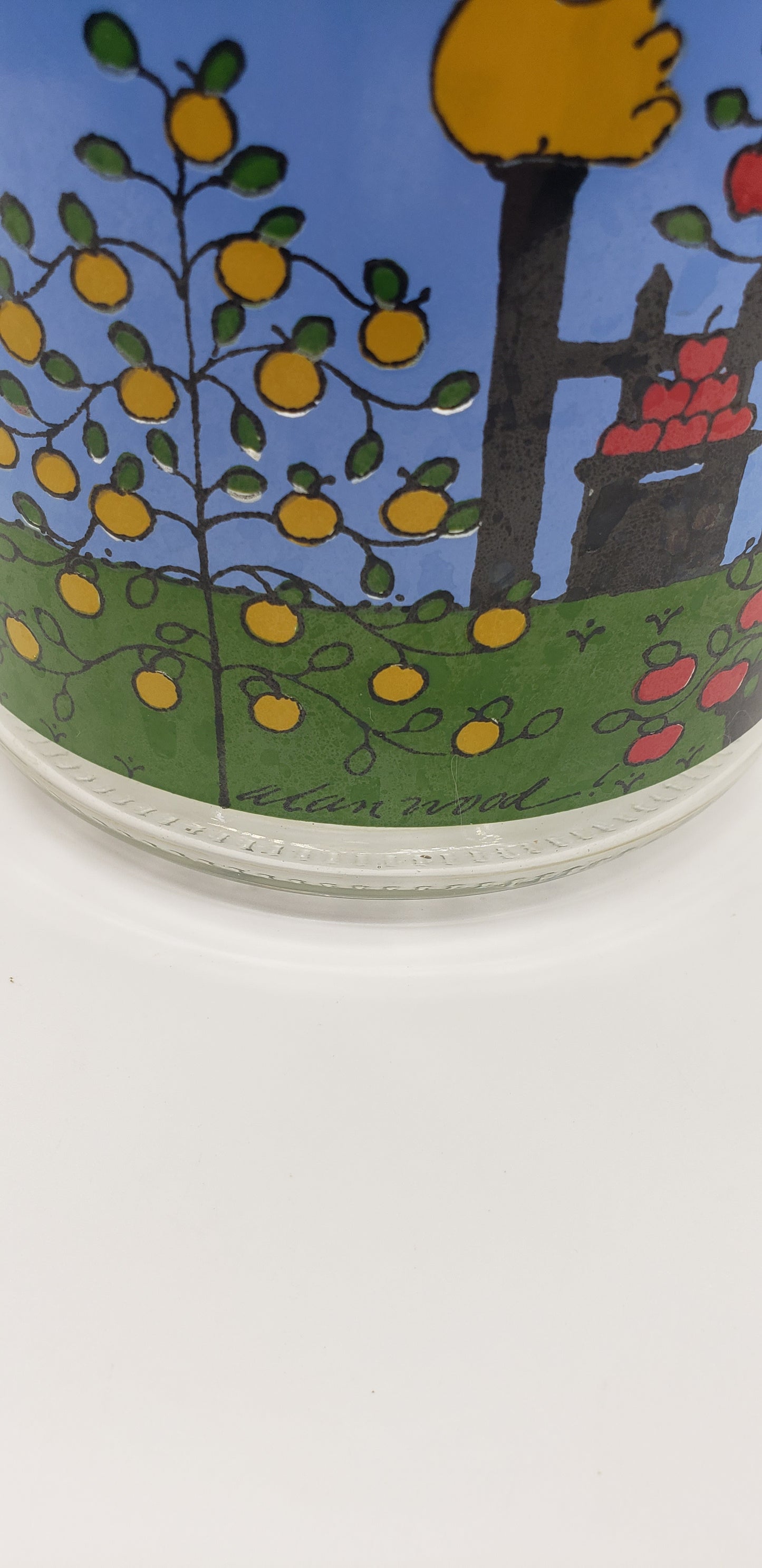 Glass Juice Pitcher with Fruit Trees and Birds