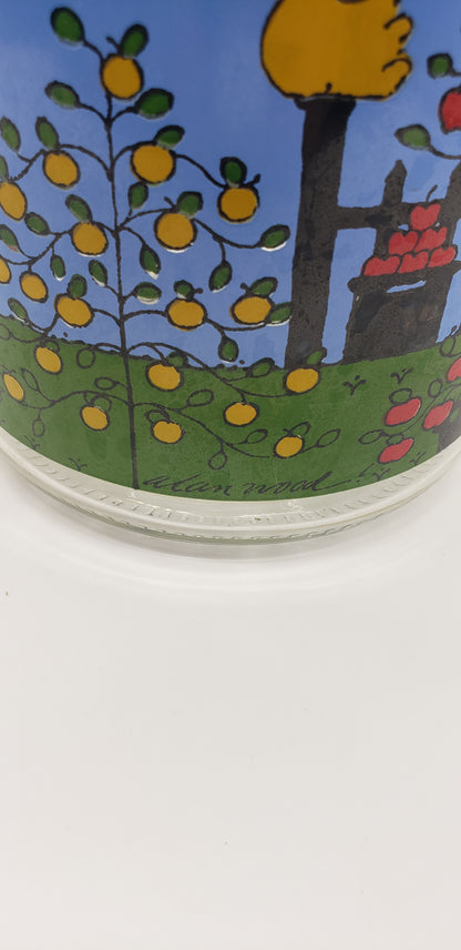 Glass Juice Pitcher with Fruit Trees and Birds