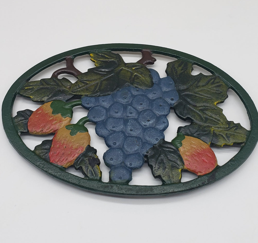 Cast Iron Trivet with Grapes & Strawberries