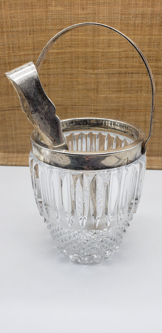 Heavy Crystal Ice Bucket  and tongs