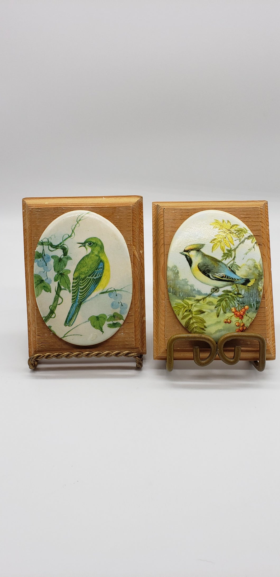 Pair of Oval Bird Wall Plaques on Wood
