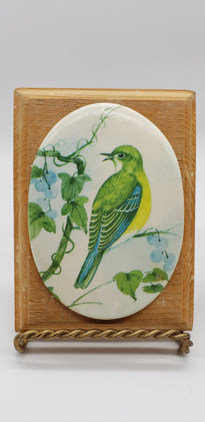 Pair of Oval Bird Wall Plaques on Wood