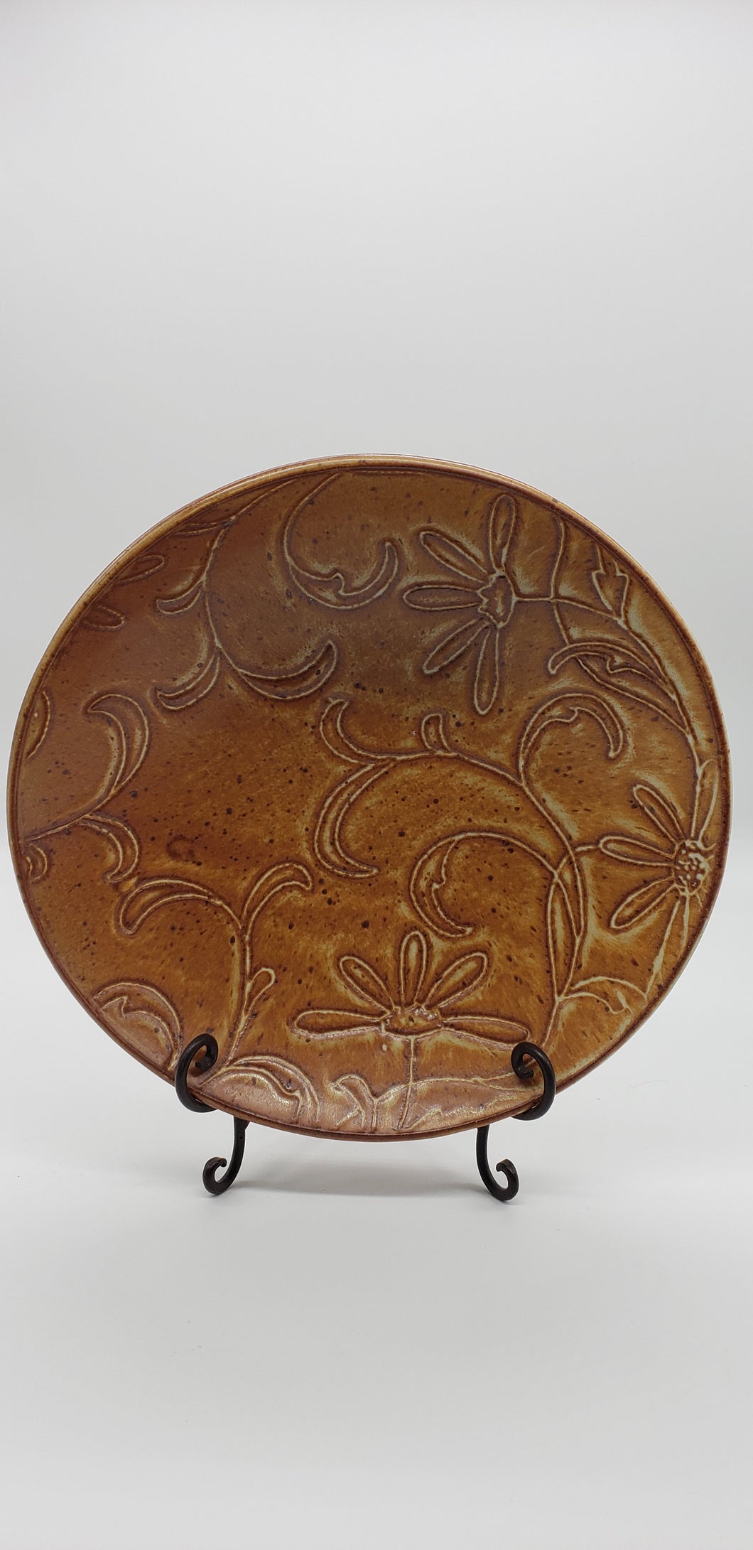 Brown tone floral stoneware/pottery coffee table bowl signed
