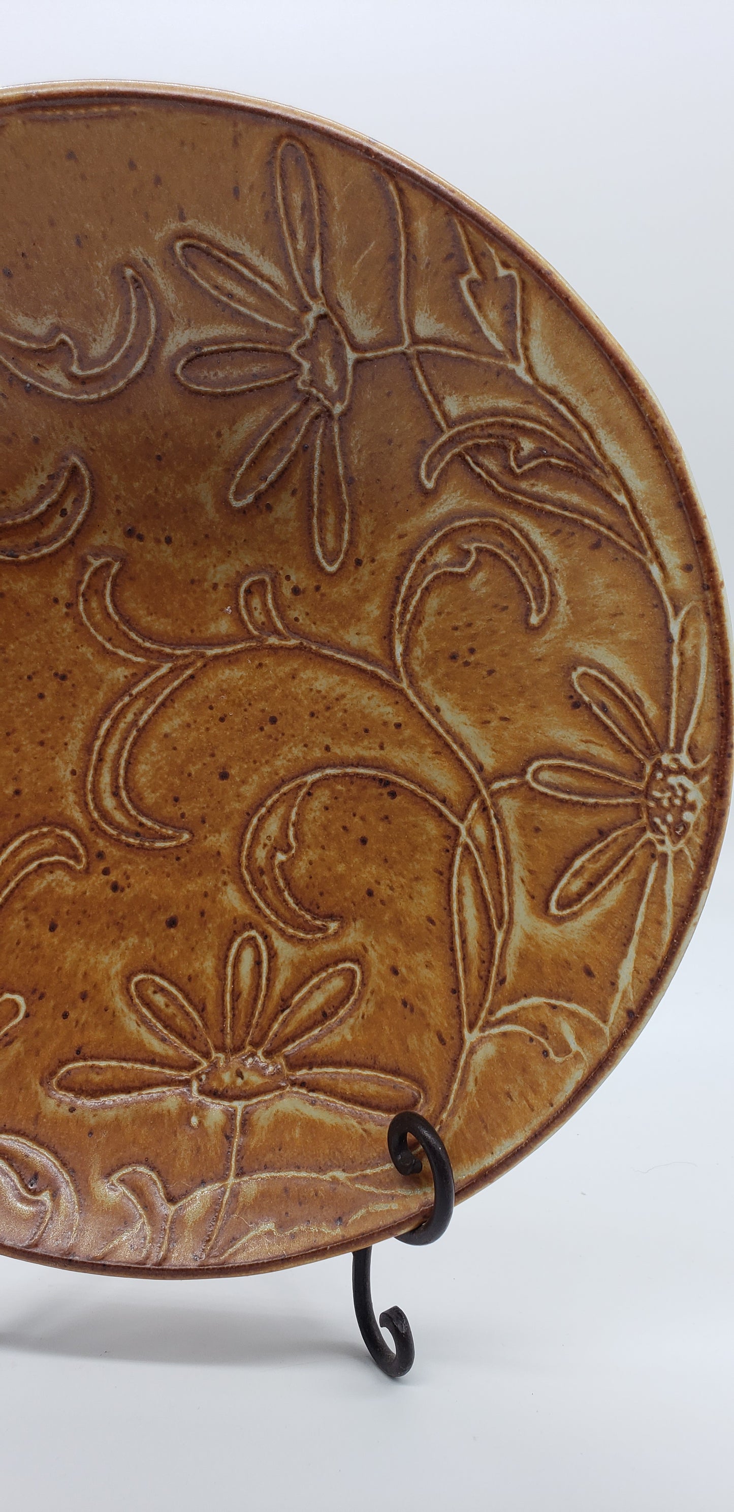 Brown tone floral stoneware/pottery coffee table bowl signed