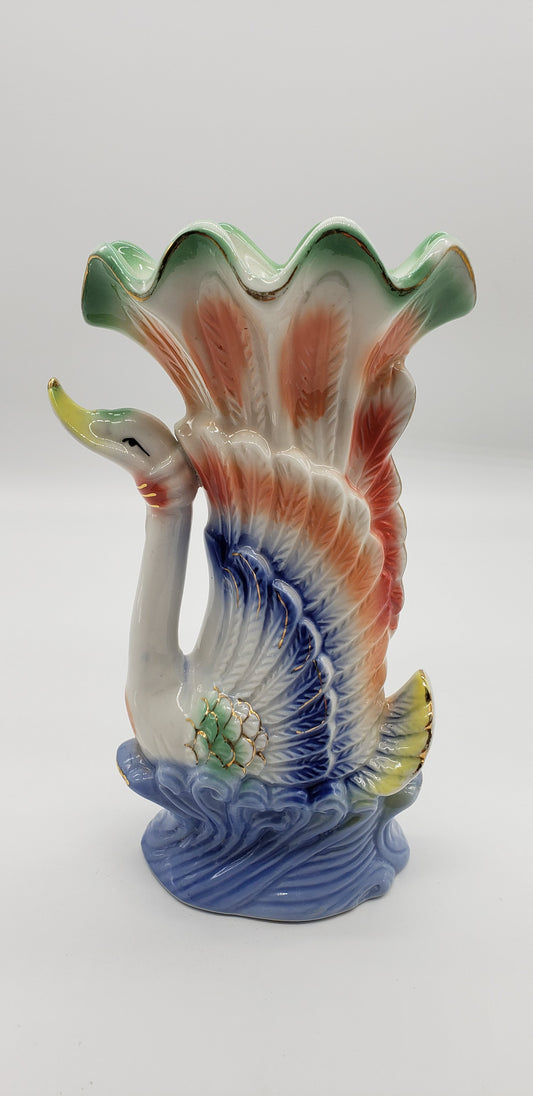 Iridescent Ceramic Swan Vase