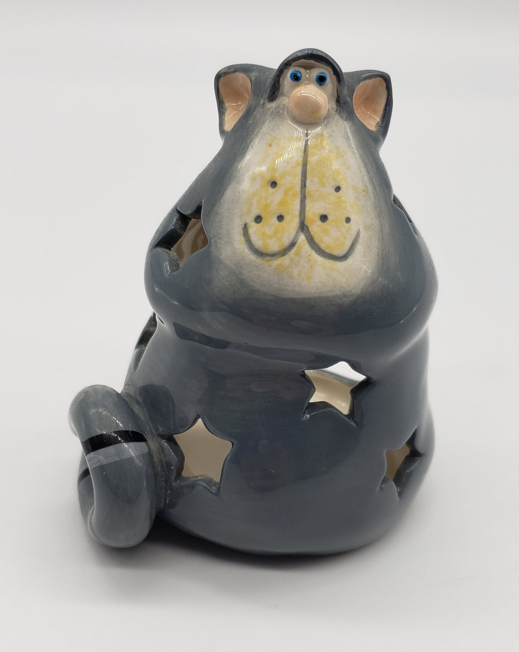 Russ Berrie grey cat tea light candle holder