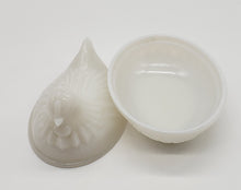 Load image into Gallery viewer, Opalescent white milk glass hen on nest covered dish or trinket box

