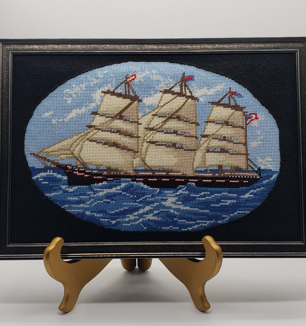 Barque ship cross stitch wall art