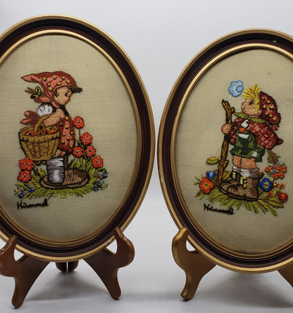 Hummel Embroidery Needlepoint Framed Set of 2