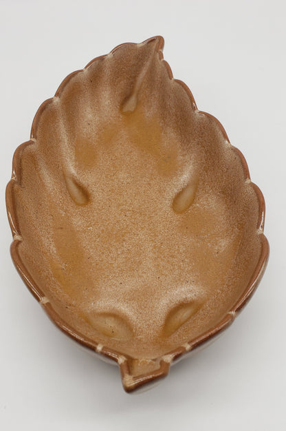 Frankoma Brown Satin Pottery Leaf Trinket Dish 225