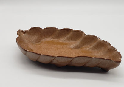 Frankoma Brown Satin Pottery Leaf Trinket Dish 225