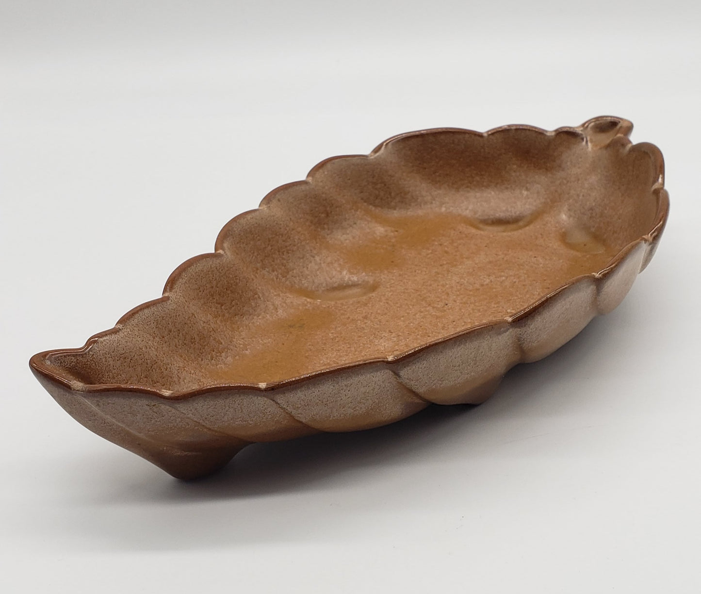 Frankoma Brown Satin Pottery Leaf Trinket Dish 225