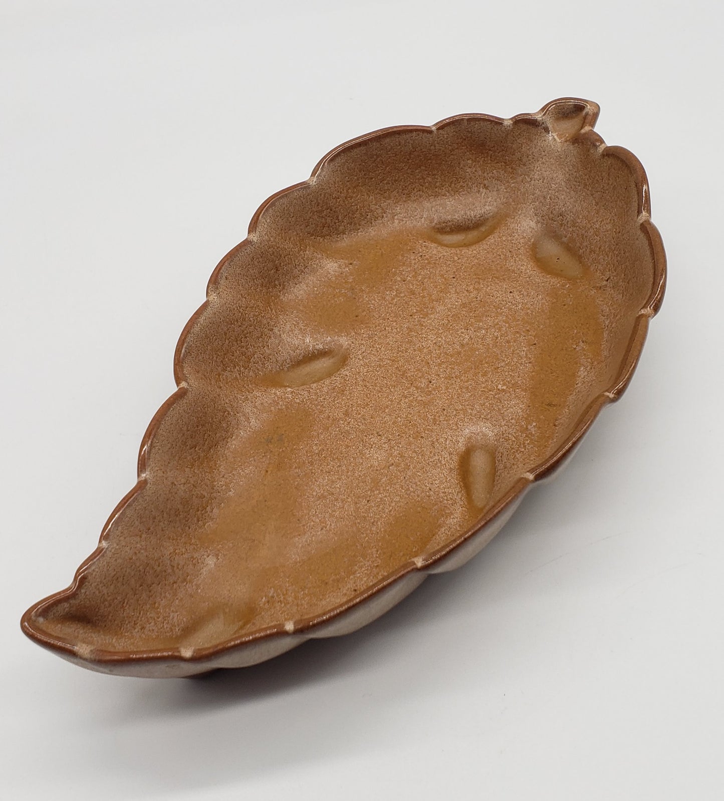 Frankoma Brown Satin Pottery Leaf Trinket Dish 225