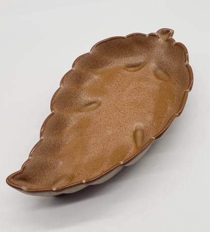 Frankoma Brown Satin Pottery Leaf Trinket Dish 225