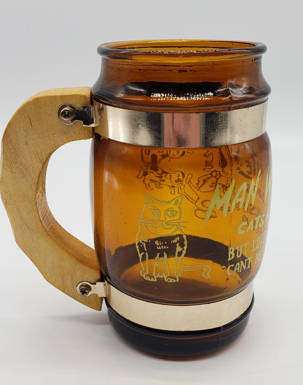 Siesta Ware Amber Glass Barware Barrel Mugs w/ Wooden Handle