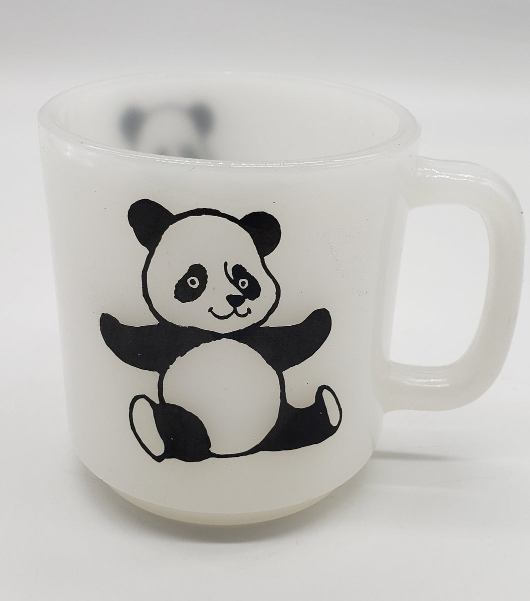 Glasbake Milk Glass Coffee Cup Mug Panda Bear