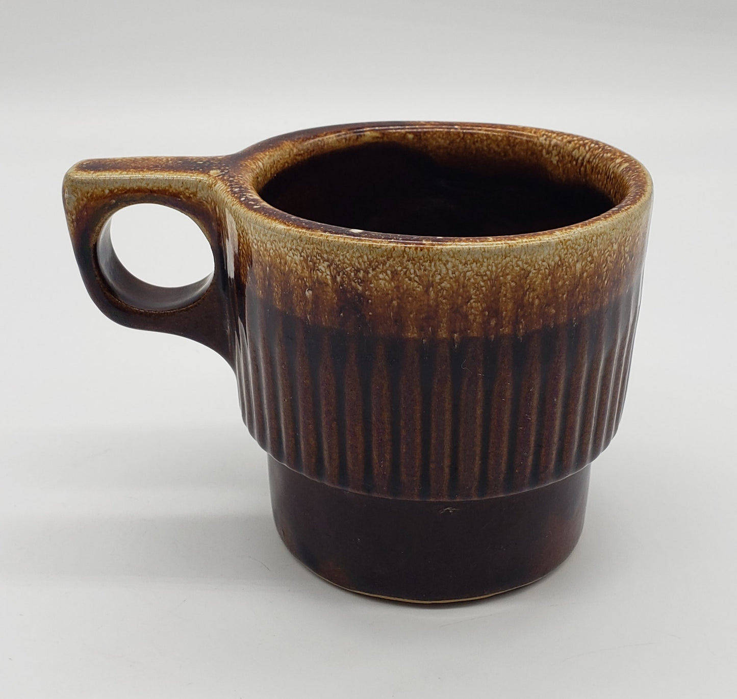 USA Monmouth Western Pottery - White on Brown Drip glazed Mug