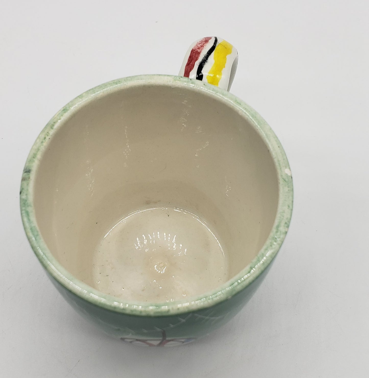 Italian hand painted pottery cup with hook handle