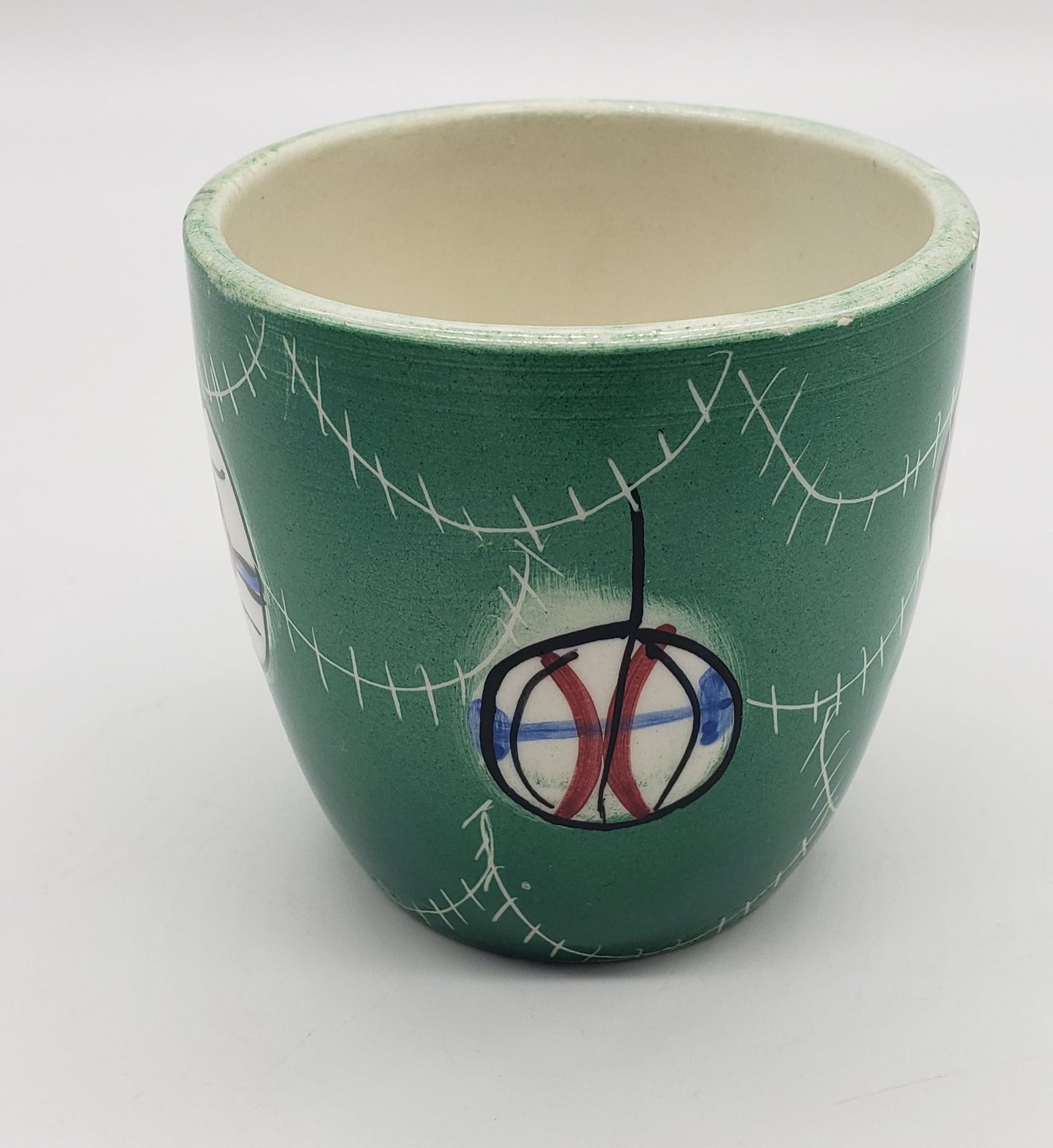 Italian hand painted pottery cup with hook handle