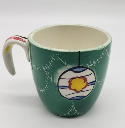 Italian hand painted pottery cup with hook handle