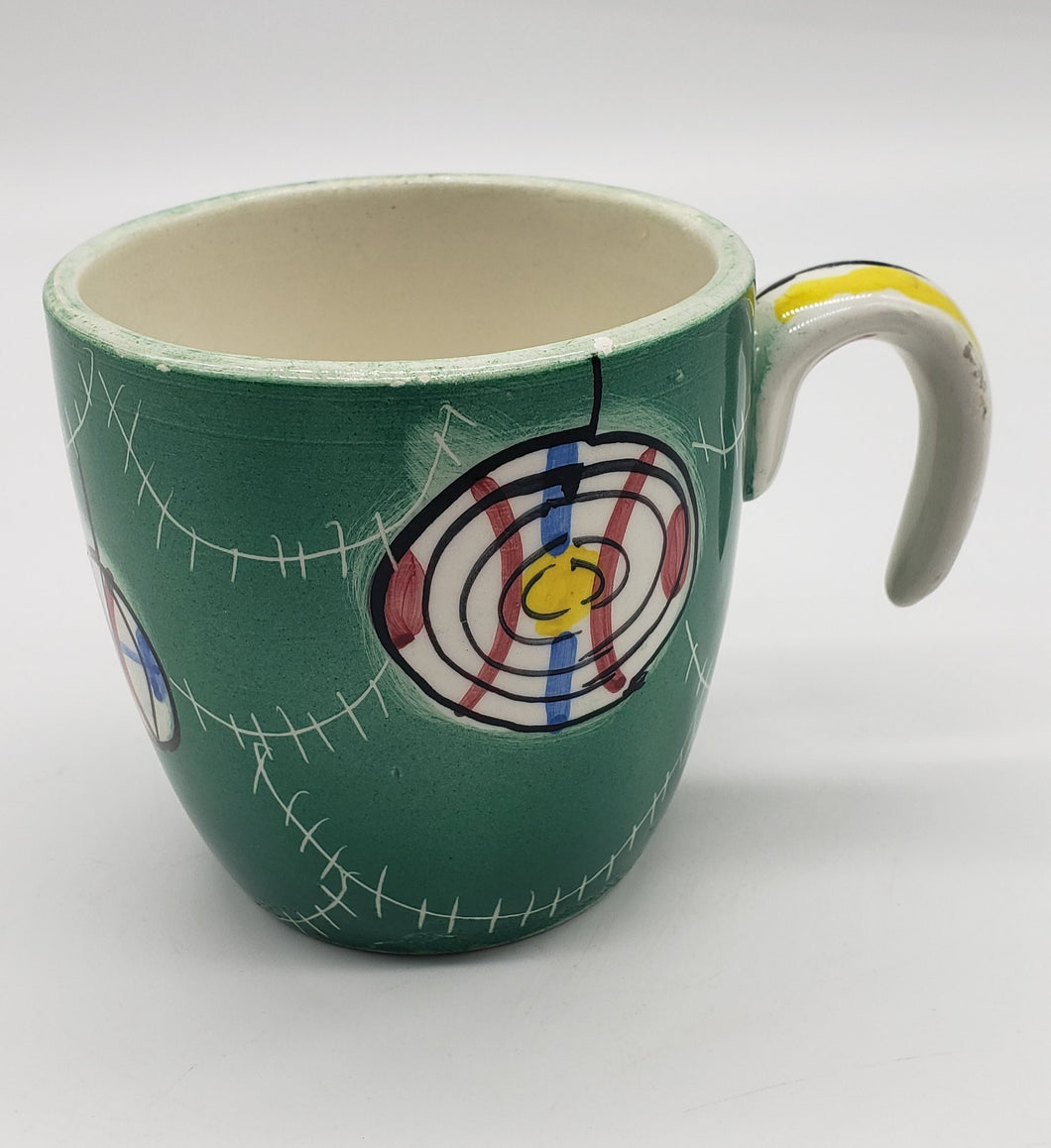 Italian hand painted pottery cup with hook handle