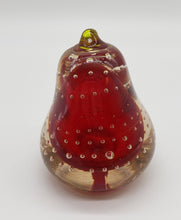 Load image into Gallery viewer, Blown Glass Red Pear Paperweight with Controlled Bubbles
