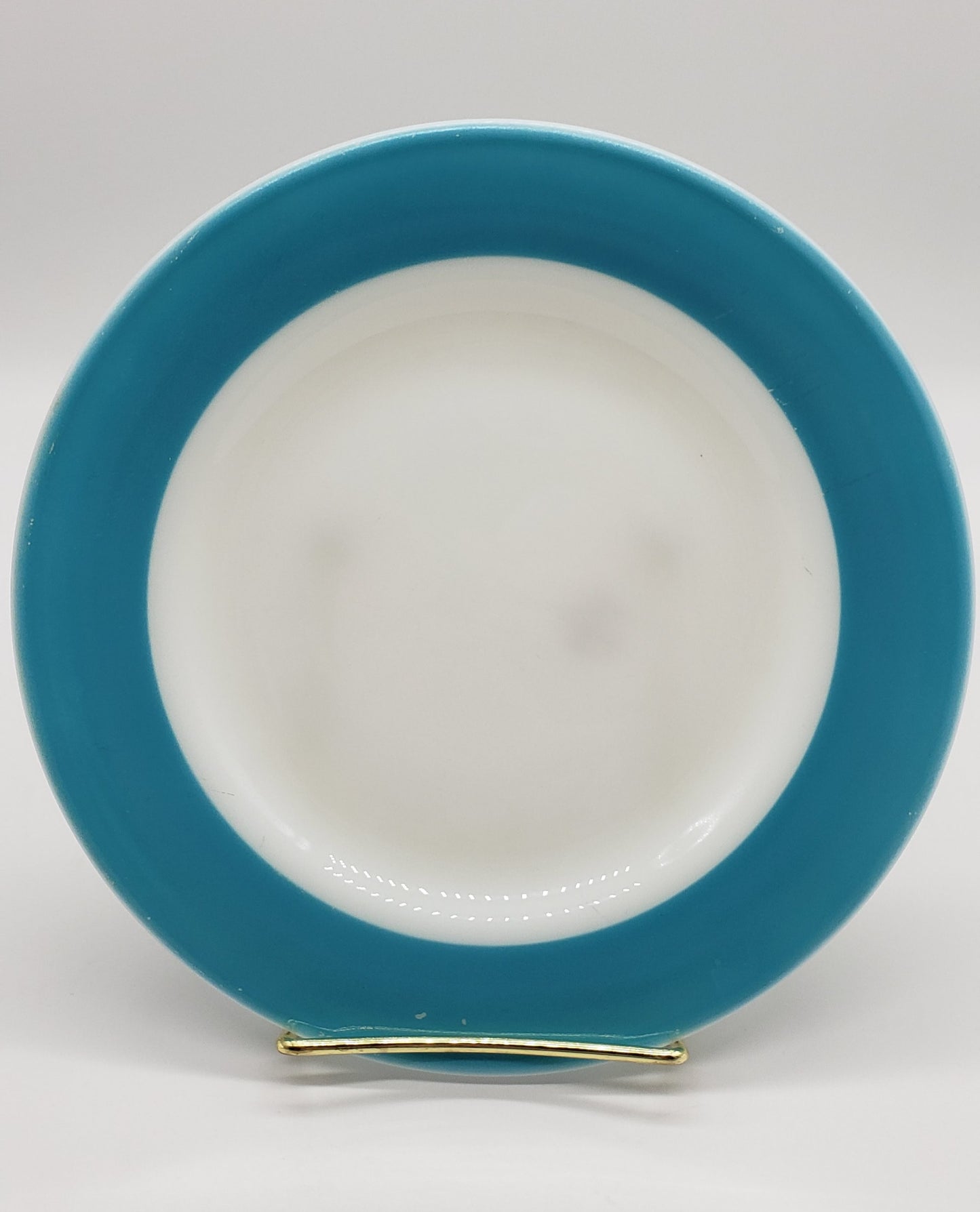 Pyrex Salad Plates Blue Rim Gold Trim