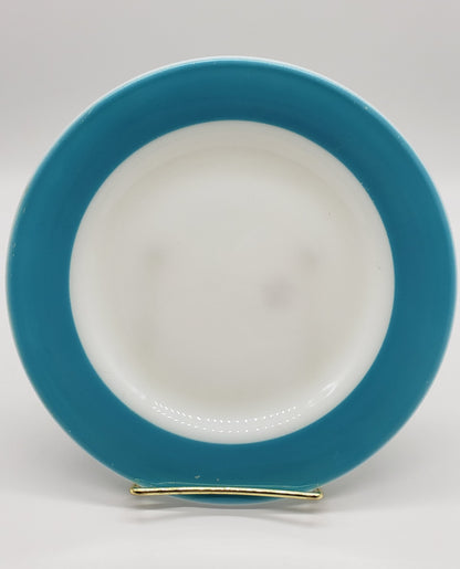 Pyrex Salad Plates Blue Rim Gold Trim