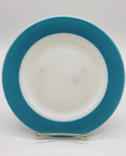 Load image into Gallery viewer, Pyrex Salad Plates Blue Rim Gold Trim
