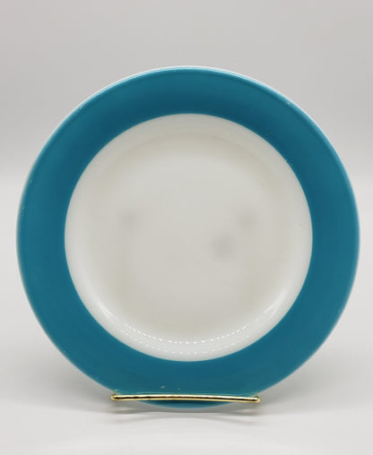 Pyrex Salad Plates Blue Rim Gold Trim