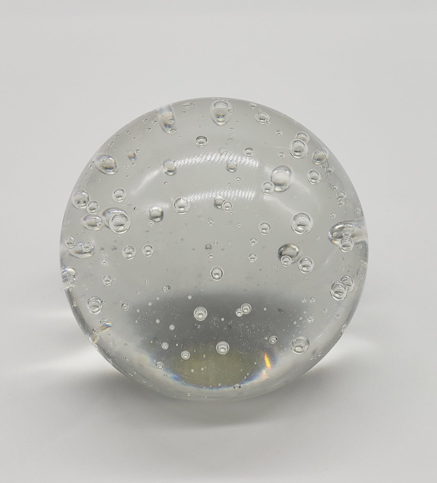 Art Glass Clear Glass Round Paperweight with Bubbles