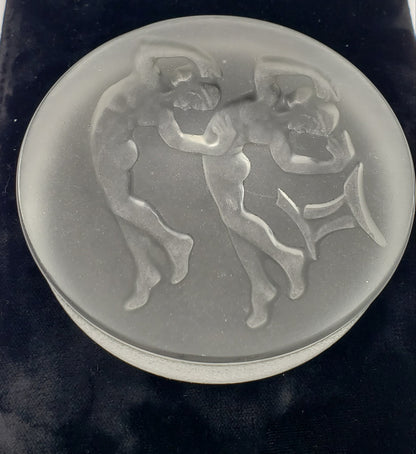 Gemini Reverse Etched frosted glass paperweight