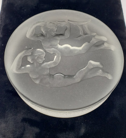 Gemini Reverse Etched frosted glass paperweight