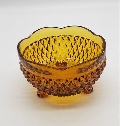 Indiana Glass Golden Amber Diamond Point Footed Bon Bon Bowl