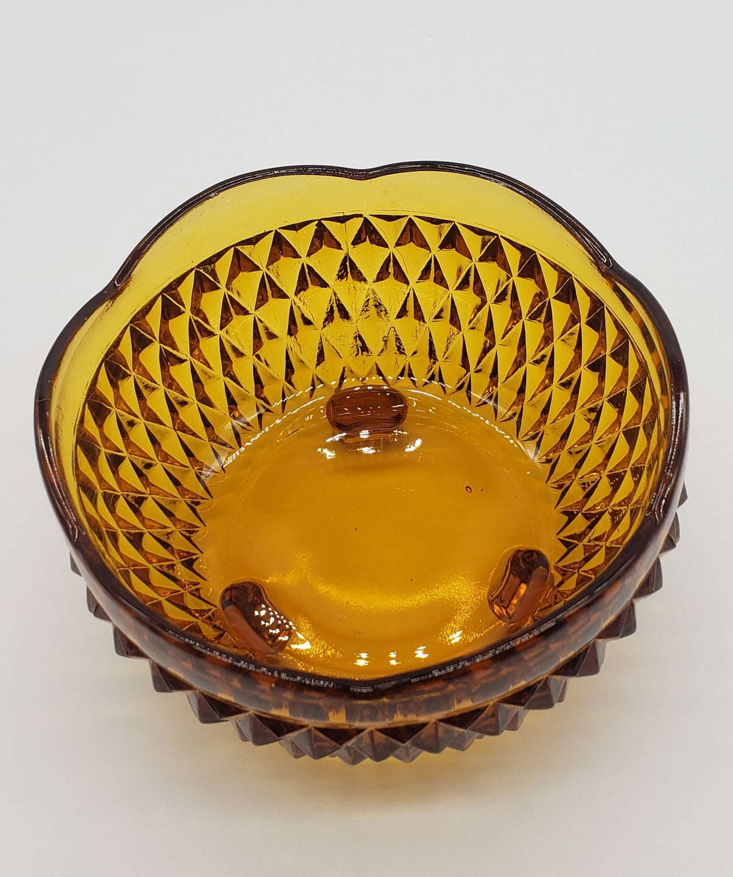 Indiana Glass Golden Amber Diamond Point Footed Bon Bon Bowl