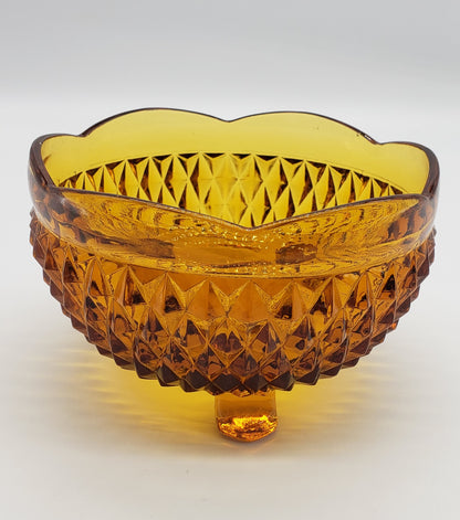 Indiana Glass Golden Amber Diamond Point Footed Bon Bon Bowl