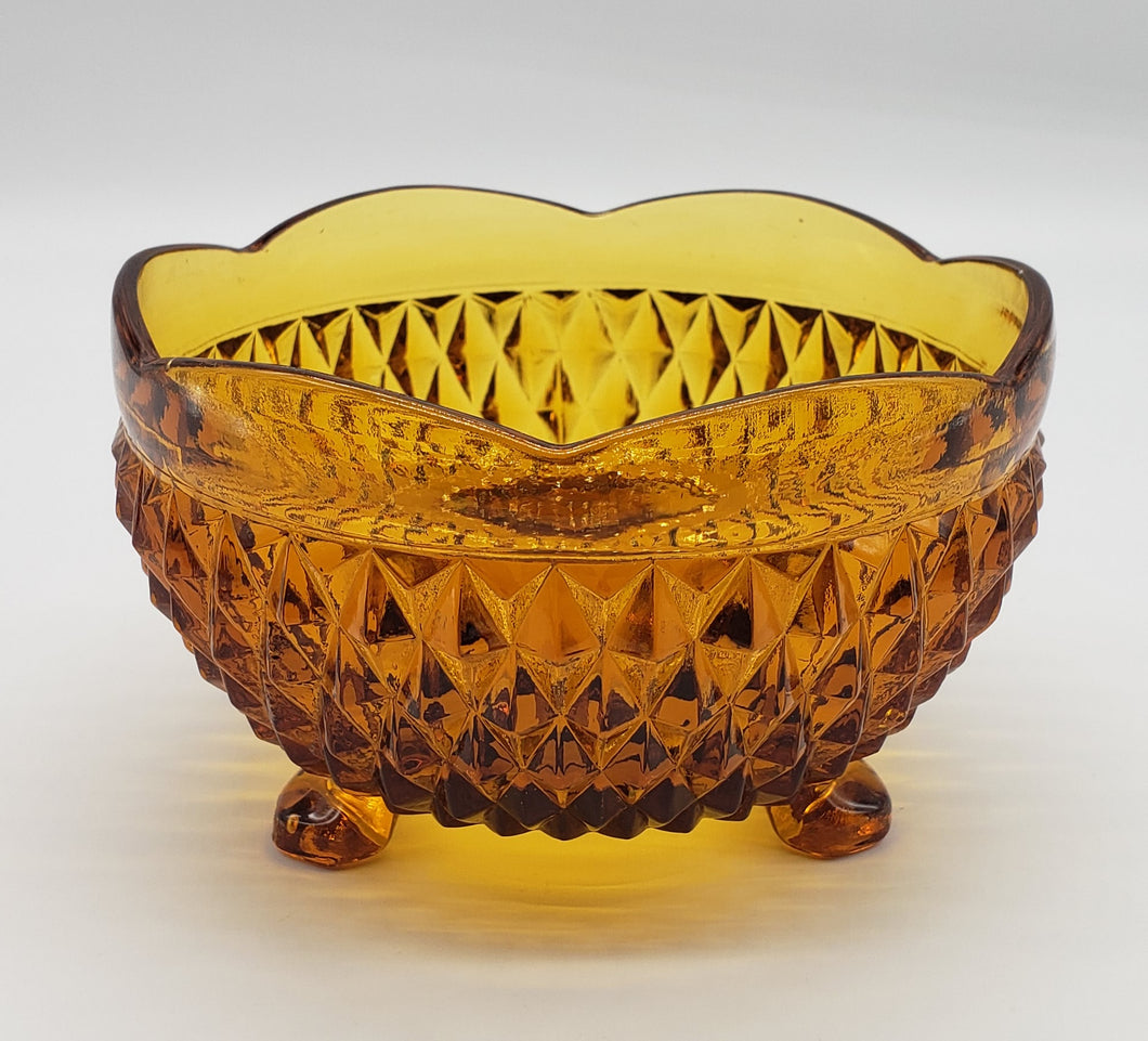 Indiana Glass Golden Amber Diamond Point Footed Bon Bon Bowl