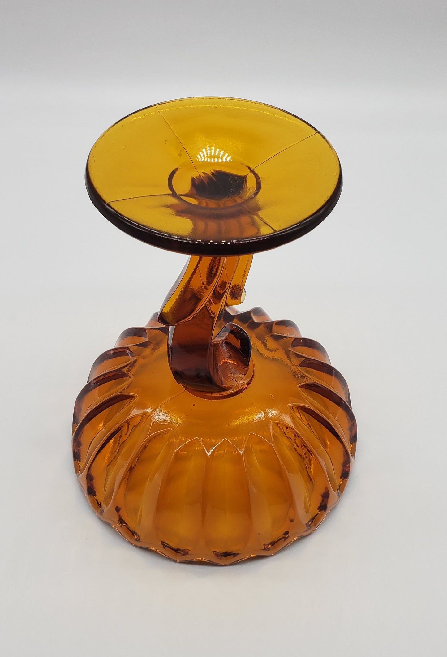 Indiana Amber Glass Lotus Blossom Pedestal Lily Tulip Compote Candy Dish