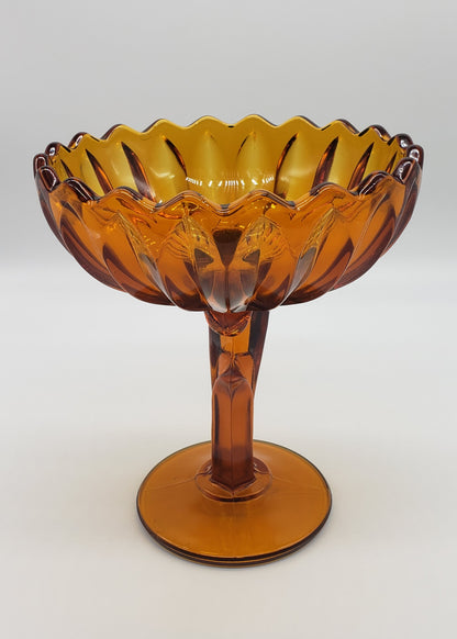 Indiana Amber Glass Lotus Blossom Pedestal Lily Tulip Compote Candy Dish