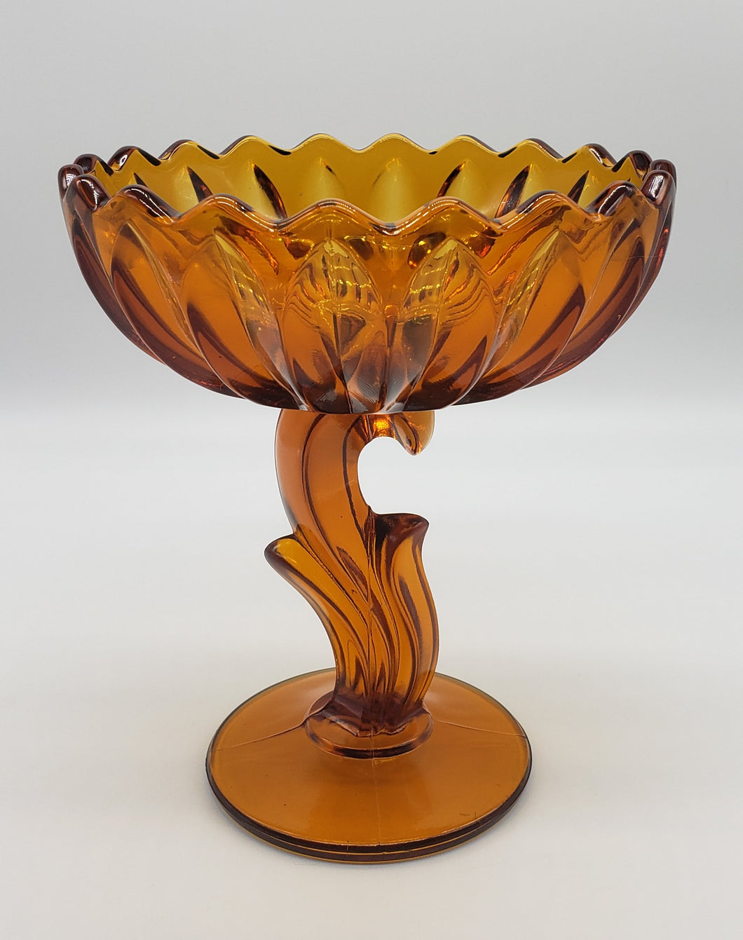 Indiana Amber Glass Lotus Blossom Pedestal Lily Tulip Compote Candy Dish